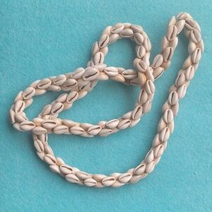 Cowrie Shell Long Natural Seashell Lei Vintage Necklace Cream Beach Boho Island